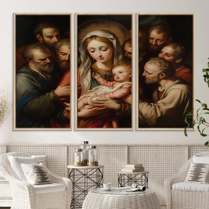 Religious Canvas Wall Art Print - Madonna and Child with Apostles Art Print - Classic Christian Artwork Print for Prayer or Church Decor