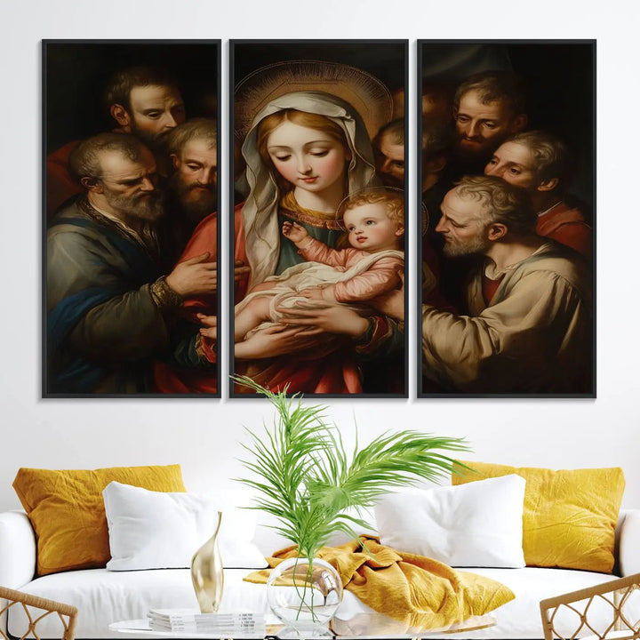 Religious Canvas Wall Art Print - Madonna and Child with Apostles Art Print - Classic Christian Artwork Print for Prayer or Church Decor