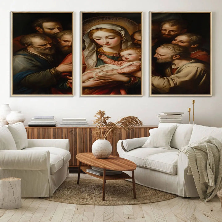 Religious Canvas Wall Art Print - Madonna and Child with Apostles Art Print - Classic Christian Artwork Print for Prayer or Church Decor