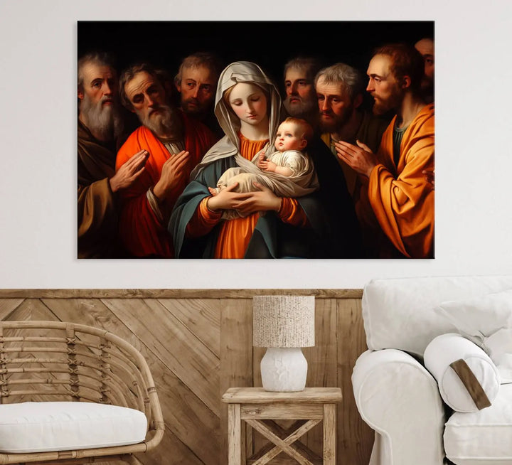 Religious Canvas Wall Art Print - Madonna and Child with Apostles Art Print - Classic Christian Artwork Print for Prayer or Church Decor