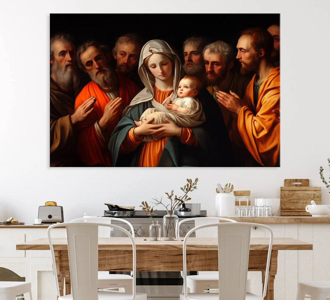 Religious Canvas Wall Art Print - Madonna and Child with Apostles Art Print - Classic Christian Artwork Print for Prayer or Church Decor