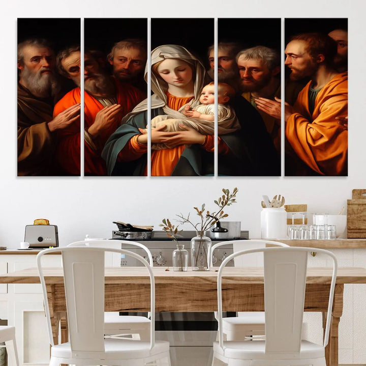 Religious Canvas Wall Art Print - Madonna and Child with Apostles Art Print - Classic Christian Artwork Print for Prayer or Church Decor