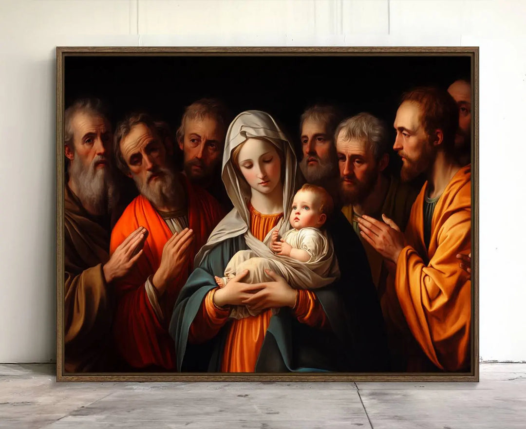 Religious Canvas Wall Art Print - Madonna and Child with Apostles Art Print - Classic Christian Artwork Print for Prayer or Church Decor