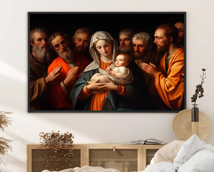 Religious Canvas Wall Art Print - Madonna and Child with Apostles Art Print - Classic Christian Artwork Print for Prayer or Church Decor