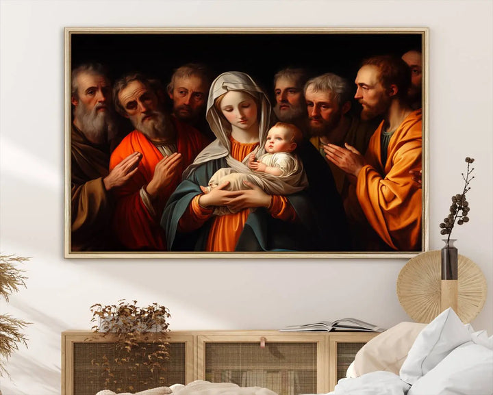 Religious Canvas Wall Art Print - Madonna and Child with Apostles Art Print - Classic Christian Artwork Print for Prayer or Church Decor