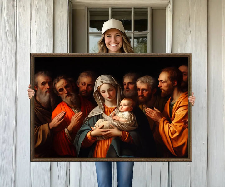 Religious Canvas Wall Art Print - Madonna and Child with Apostles Art Print - Classic Christian Artwork Print for Prayer or Church Decor