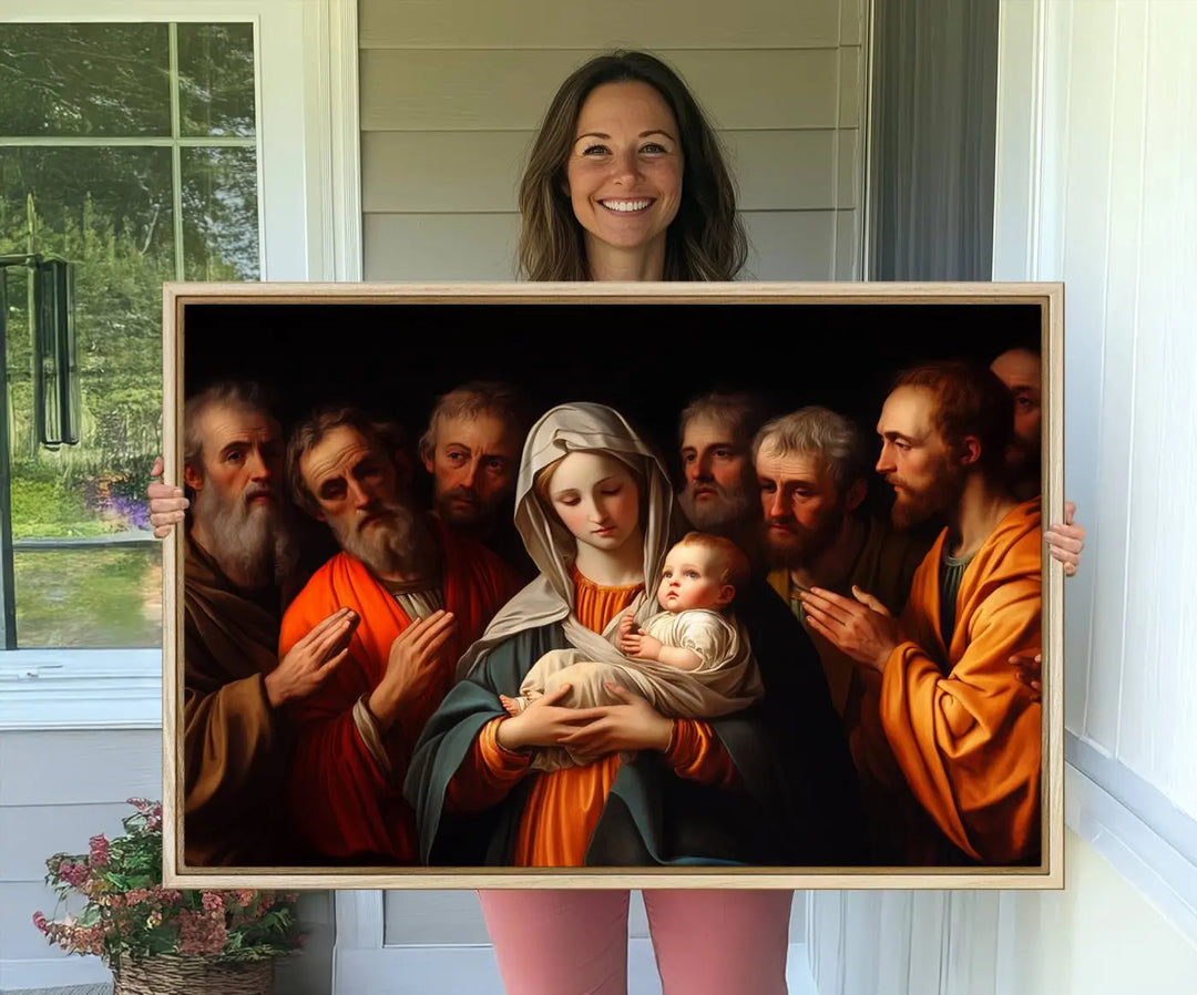 Religious Canvas Wall Art Print - Madonna and Child with Apostles Art Print - Classic Christian Artwork Print for Prayer or Church Decor