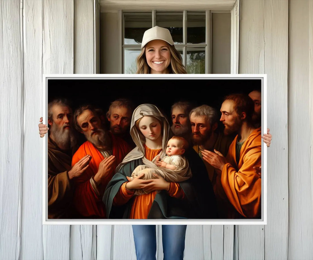 Religious Canvas Wall Art Print - Madonna and Child with Apostles Art Print - Classic Christian Artwork Print for Prayer or Church Decor