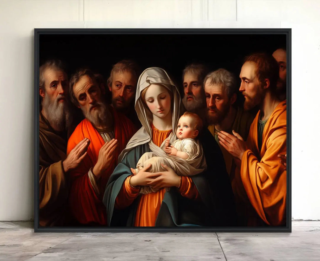 Religious Canvas Wall Art Print - Madonna and Child with Apostles Art Print - Classic Christian Artwork Print for Prayer or Church Decor