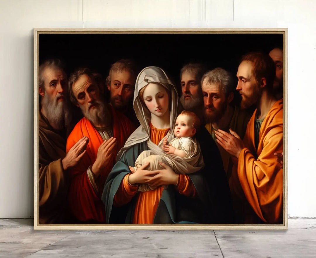 Religious Canvas Wall Art Print - Madonna and Child with Apostles Art Print - Classic Christian Artwork Print for Prayer or Church Decor