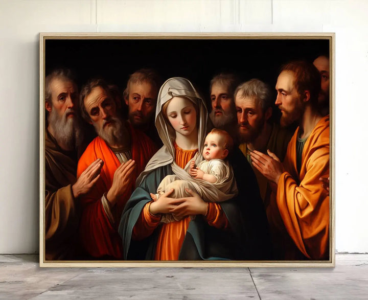 Religious Canvas Wall Art Print - Madonna and Child with Apostles Art Print - Classic Christian Artwork Print for Prayer or Church Decor