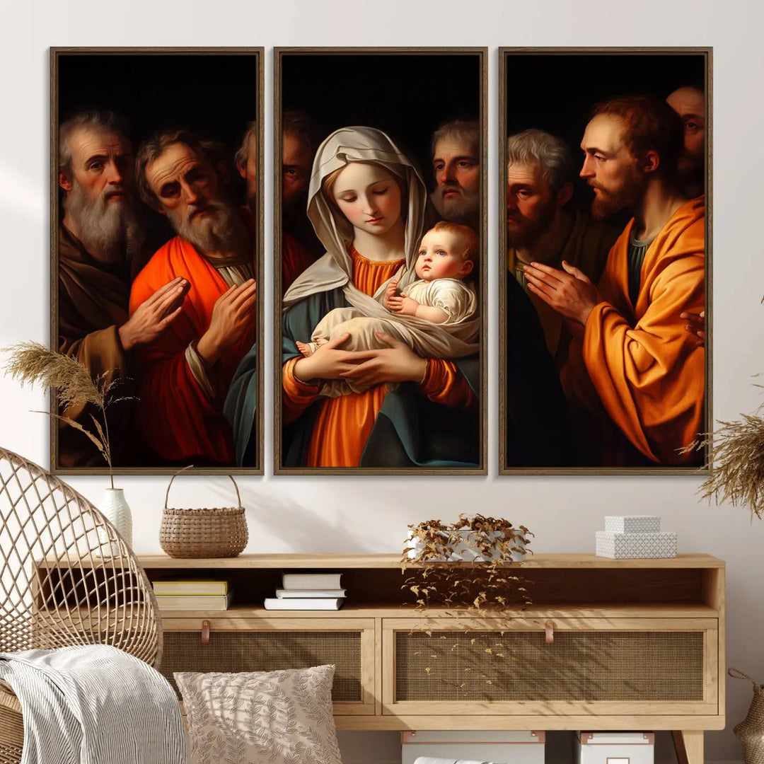 Religious Canvas Wall Art Print - Madonna and Child with Apostles Art Print - Classic Christian Artwork Print for Prayer or Church Decor