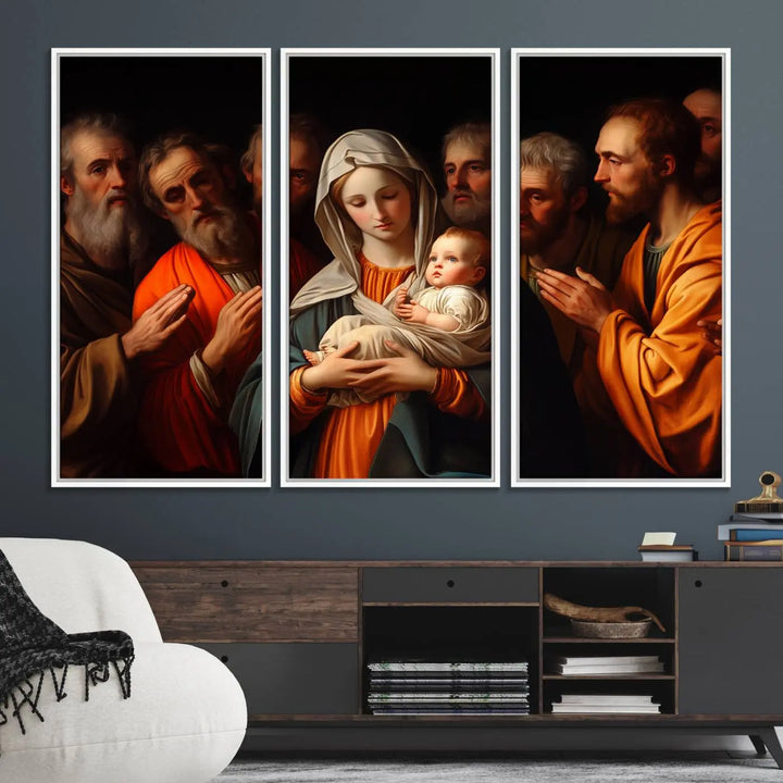 Religious Canvas Wall Art Print - Madonna and Child with Apostles Art Print - Classic Christian Artwork Print for Prayer or Church Decor