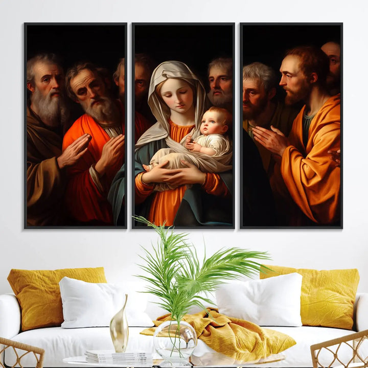 Religious Canvas Wall Art Print - Madonna and Child with Apostles Art Print - Classic Christian Artwork Print for Prayer or Church Decor