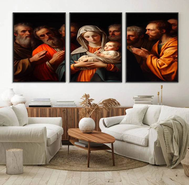 Religious Canvas Wall Art Print - Madonna and Child with Apostles Art Print - Classic Christian Artwork Print for Prayer or Church Decor