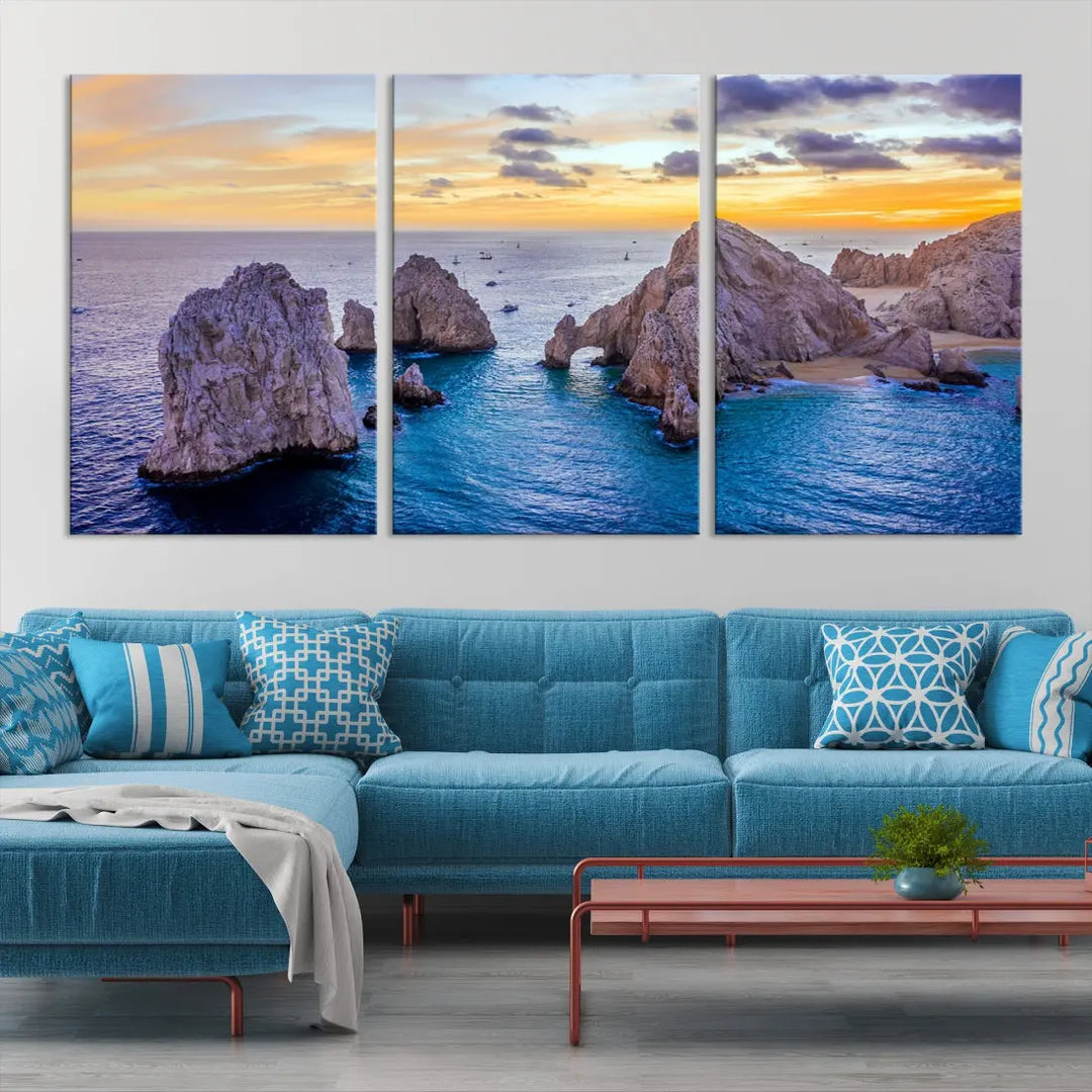 Rock Formations in Ocean Wall Art Canvas Print Beach Sunset Printing