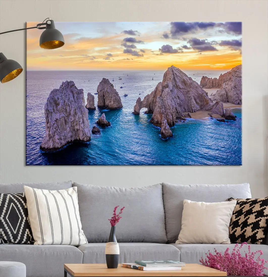 Rock Formations in Ocean Wall Art Canvas Print Beach Sunset Printing