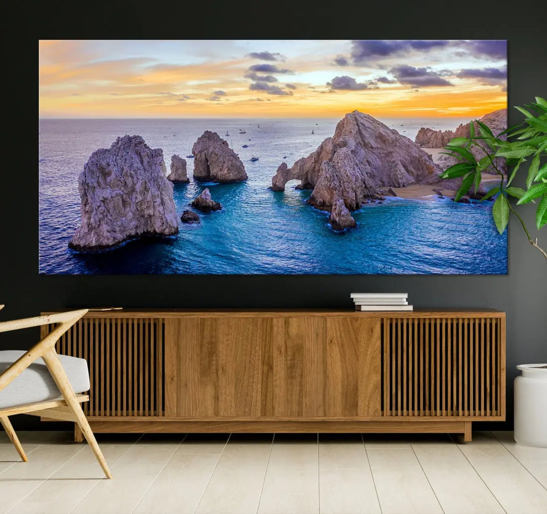 Rock Formations in Ocean Wall Art Canvas Print Beach Sunset Printing