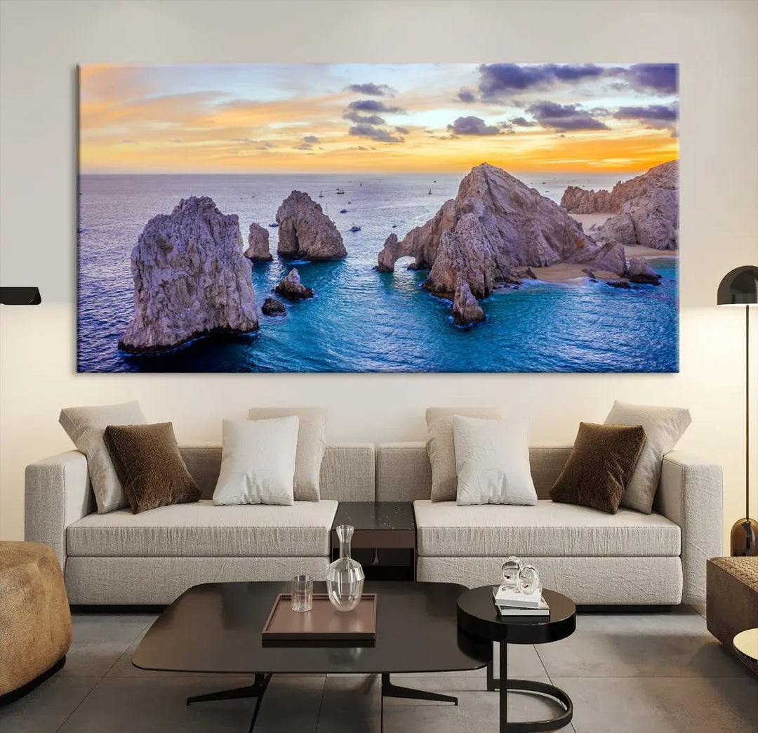 Rock Formations in Ocean Wall Art Canvas Print Beach Sunset Printing