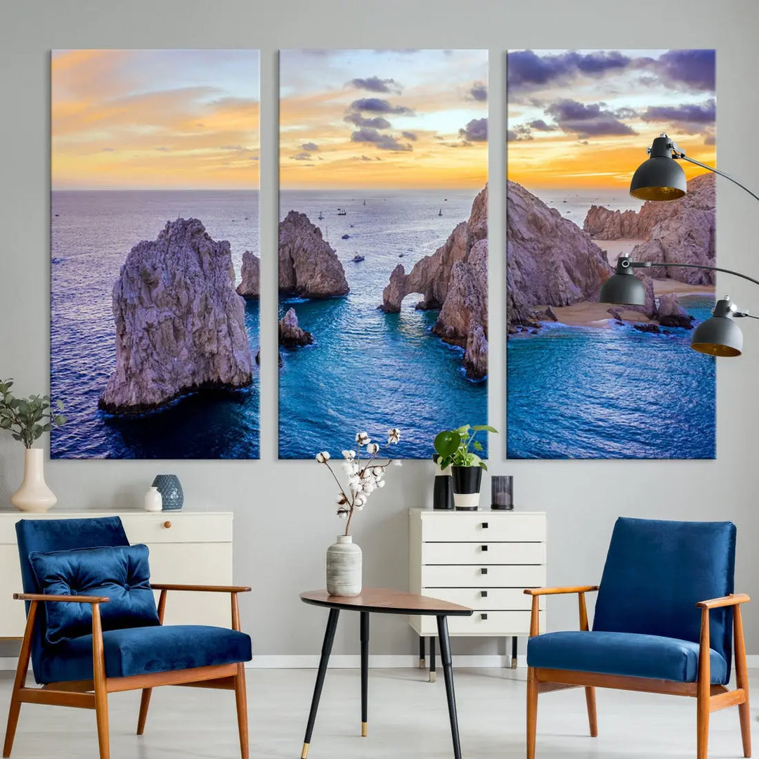 Rock Formations in Ocean Wall Art Canvas Print Beach Sunset Printing