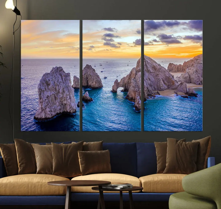 Rock Formations in Ocean Wall Art Canvas Print Beach Sunset Printing