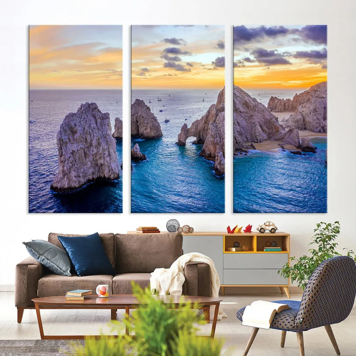 Rock Formations in Ocean Wall Art Canvas Print Beach Sunset Printing