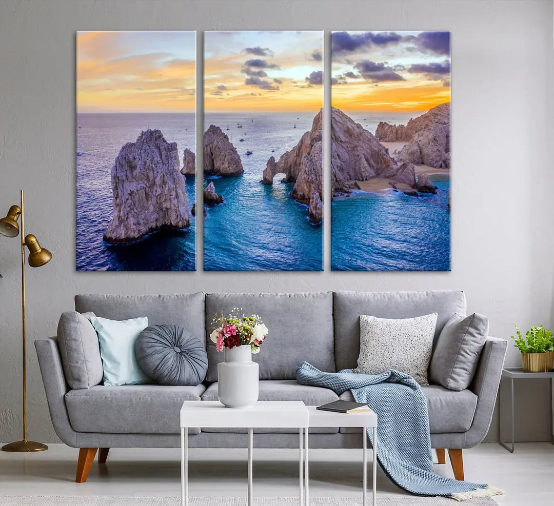 Rock Formations in Ocean Wall Art Canvas Print Beach Sunset Printing