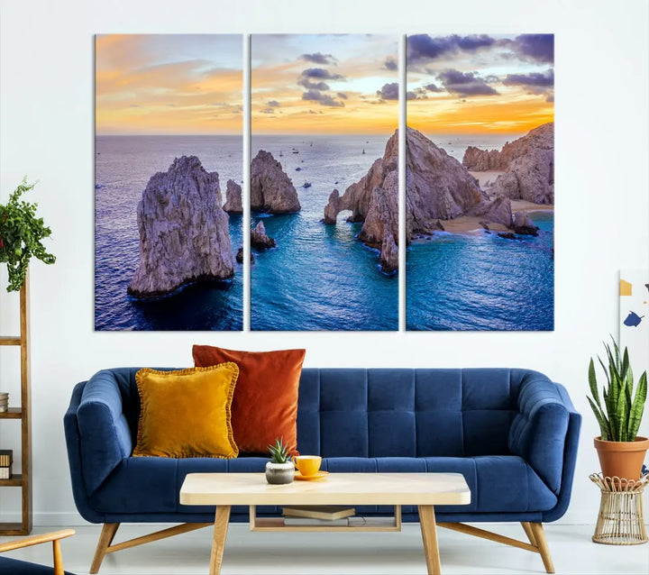 Rock Formations in Ocean Wall Art Canvas Print Beach Sunset Printing