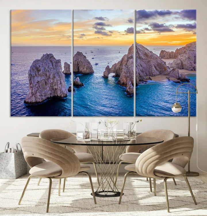 Rock Formations in Ocean Wall Art Canvas Print Beach Sunset Printing