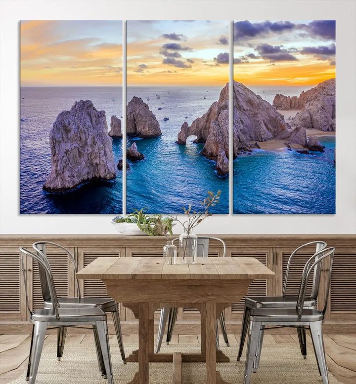 Rock Formations in Ocean Wall Art Canvas Print Beach Sunset Printing