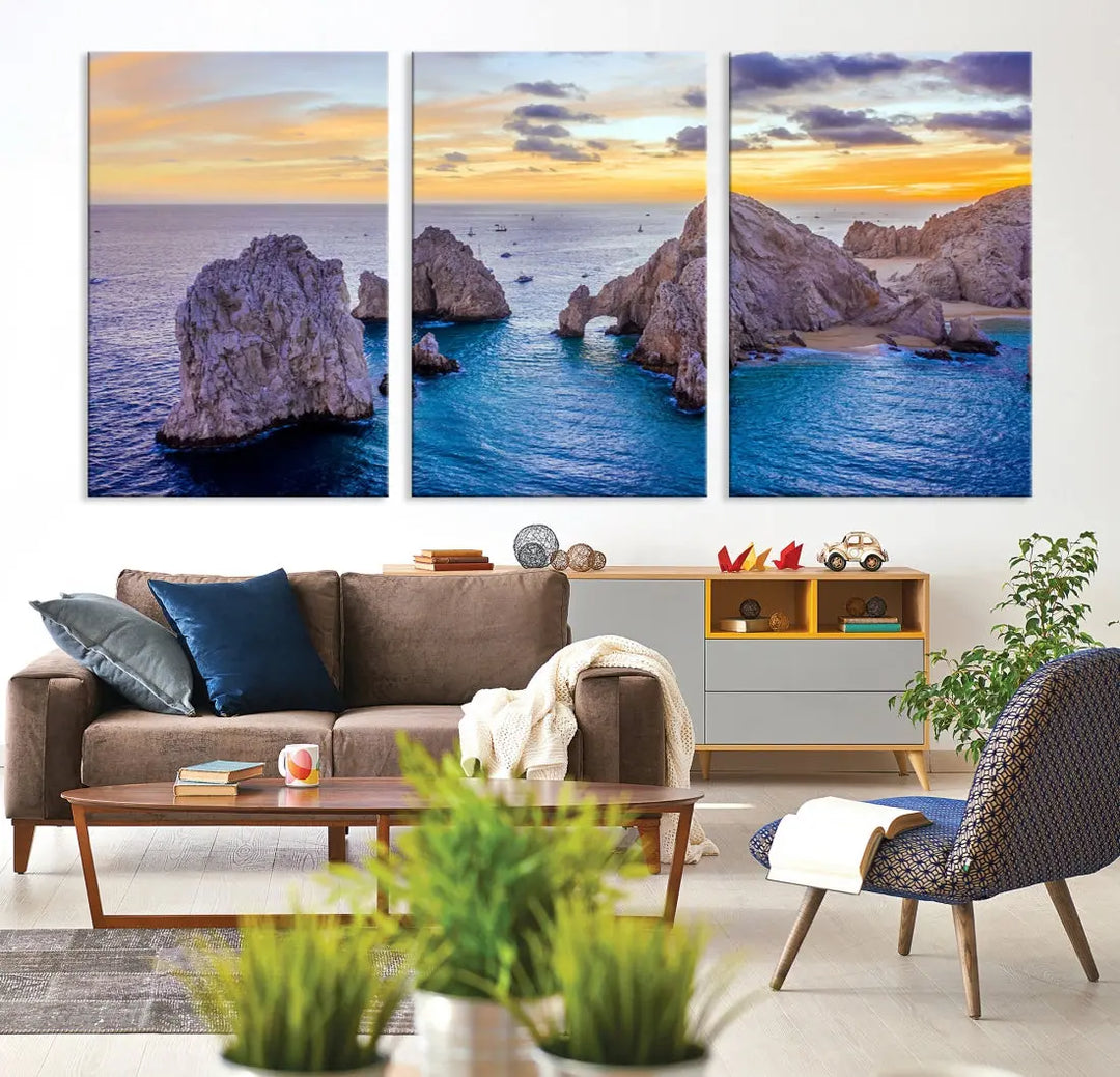 Rock Formations in Ocean Wall Art Canvas Print Beach Sunset Printing