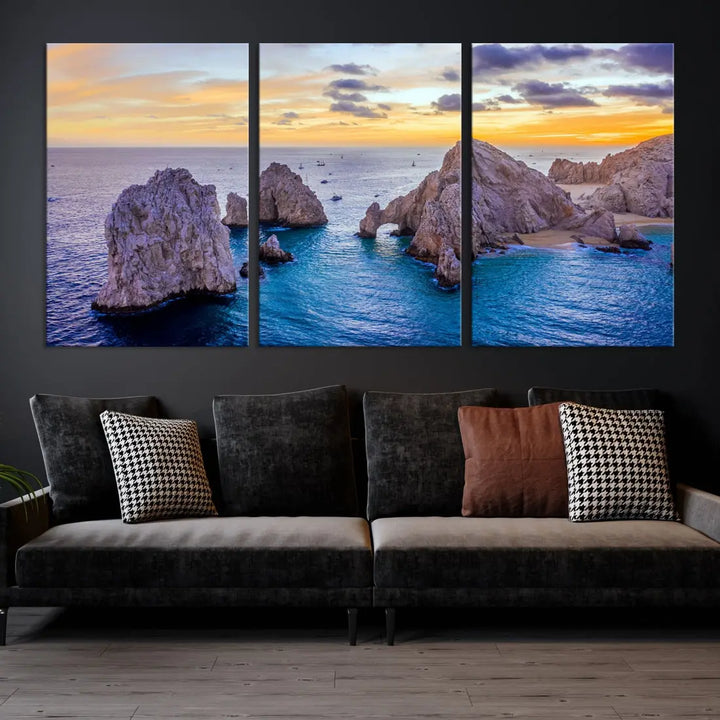 Rock Formations in Ocean Wall Art Canvas Print Beach Sunset Printing