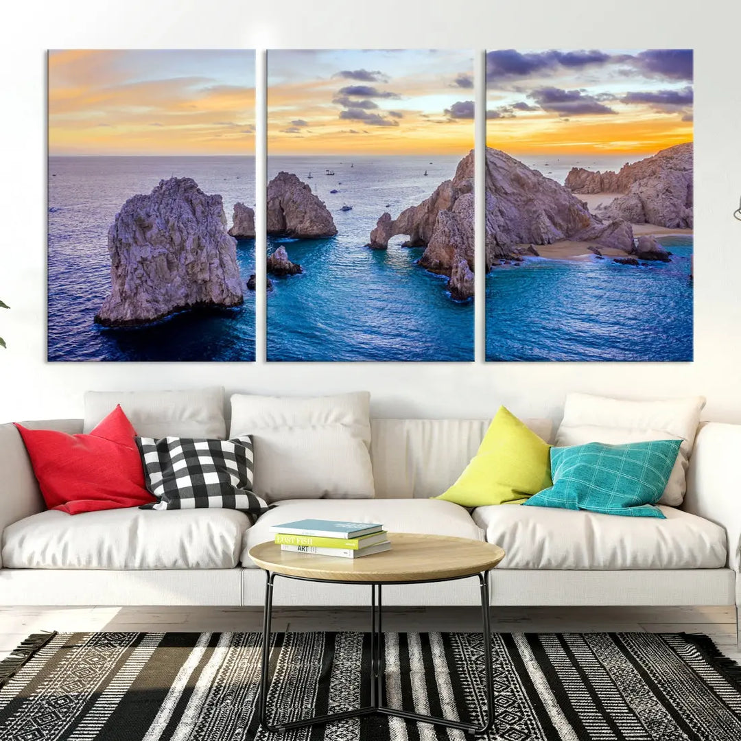 Rock Formations in Ocean Wall Art Canvas Print Beach Sunset Printing