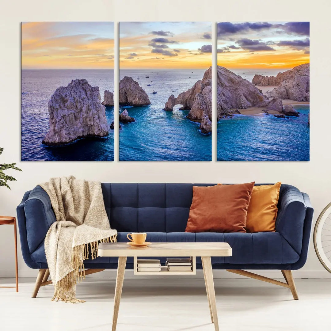 Rock Formations in Ocean Wall Art Canvas Print Beach Sunset Printing