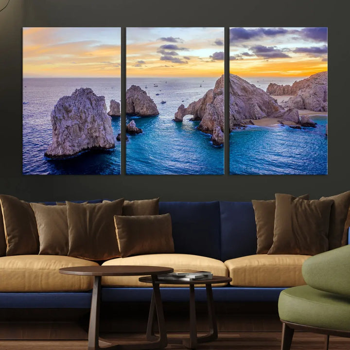 Rock Formations in Ocean Wall Art Canvas Print Beach Sunset Printing