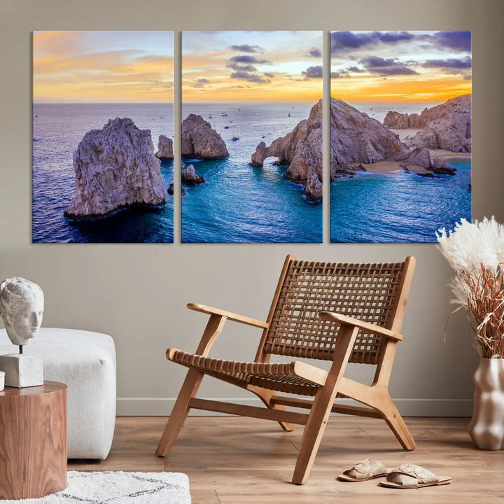 Rock Formations in Ocean Wall Art Canvas Print Beach Sunset Printing