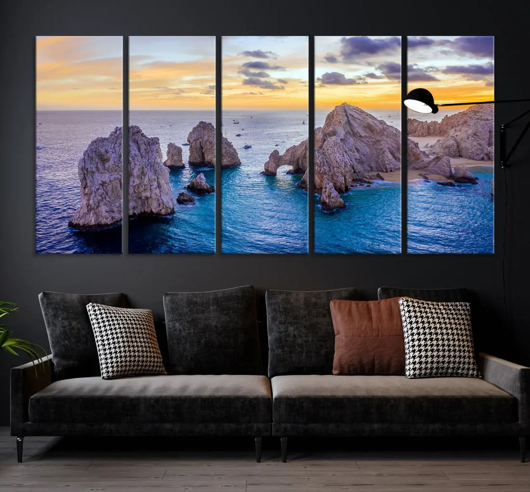 Rock Formations in Ocean Wall Art Canvas Print Beach Sunset Printing