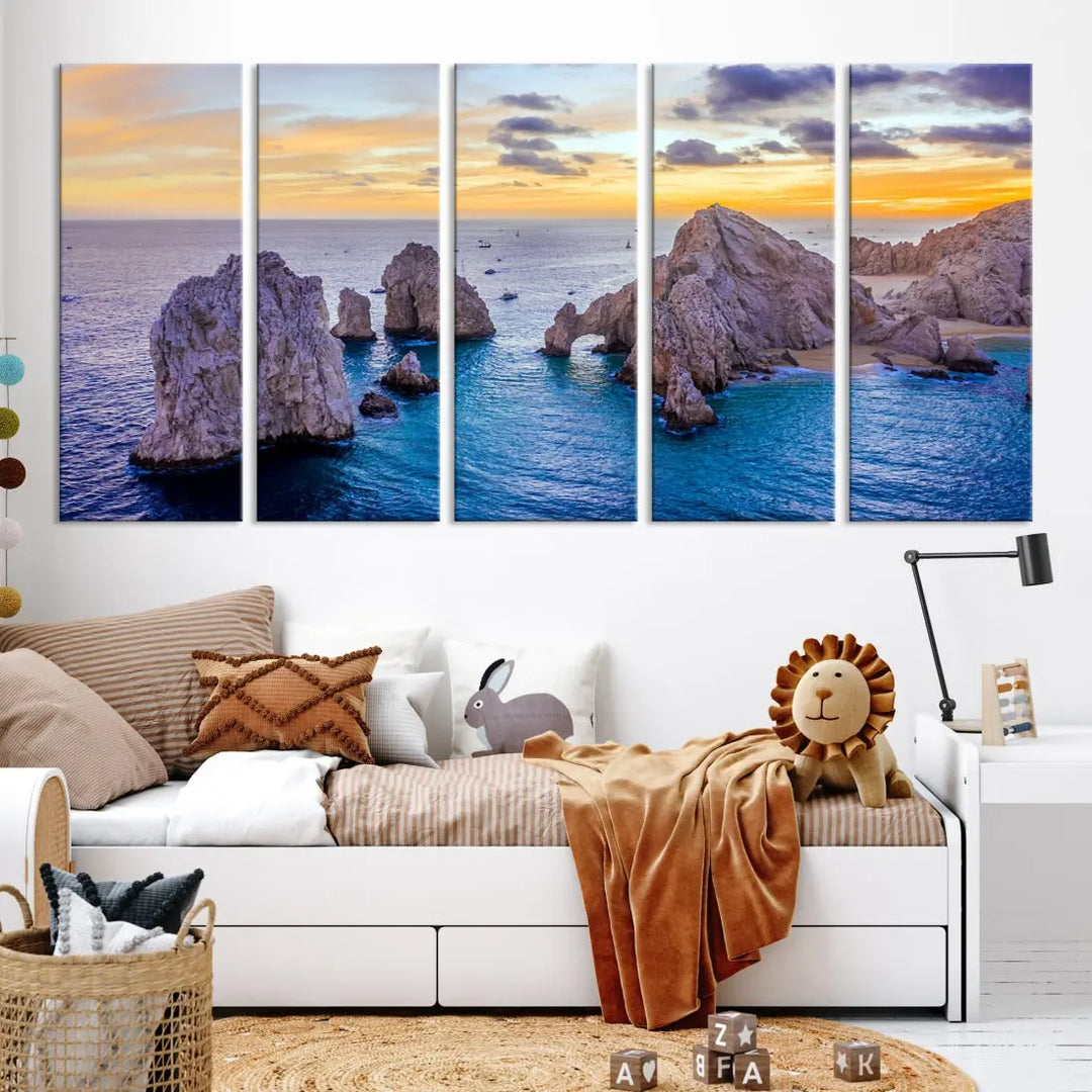 Rock Formations in Ocean Wall Art Canvas Print Beach Sunset Printing