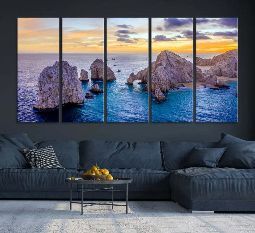 Rock Formations in Ocean Wall Art Canvas Print Beach Sunset Printing