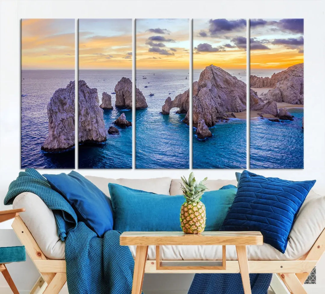 Rock Formations in Ocean Wall Art Canvas Print Beach Sunset Printing