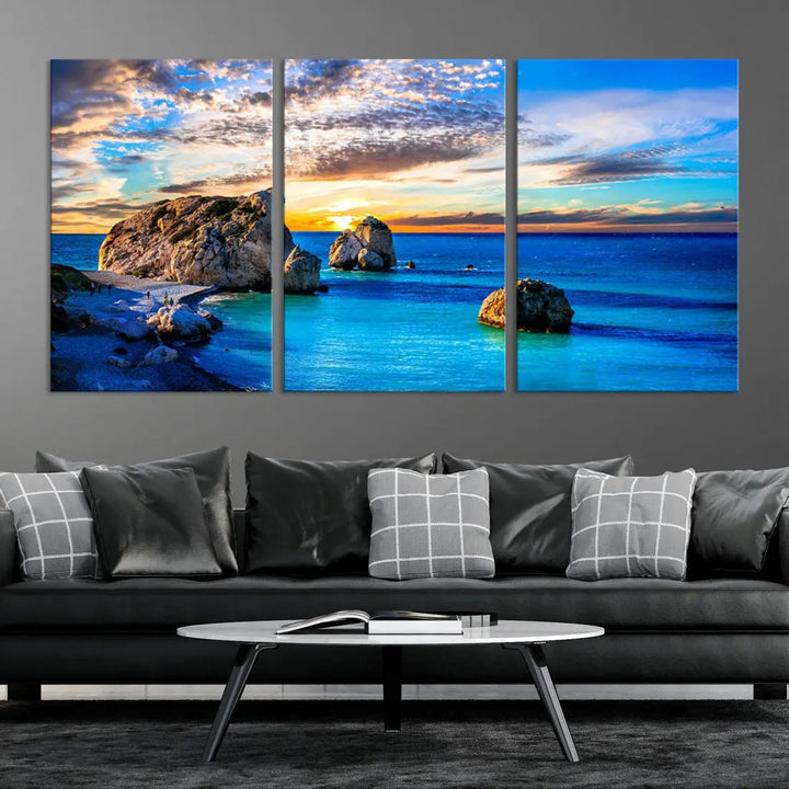 Rocks in Ocean Beach Picture Canvas Wall Art Print Coastal Art