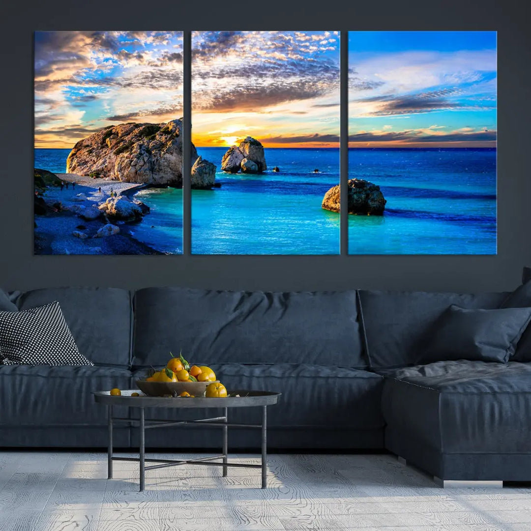 Rocks in Ocean Beach Picture Canvas Wall Art Print Coastal Art