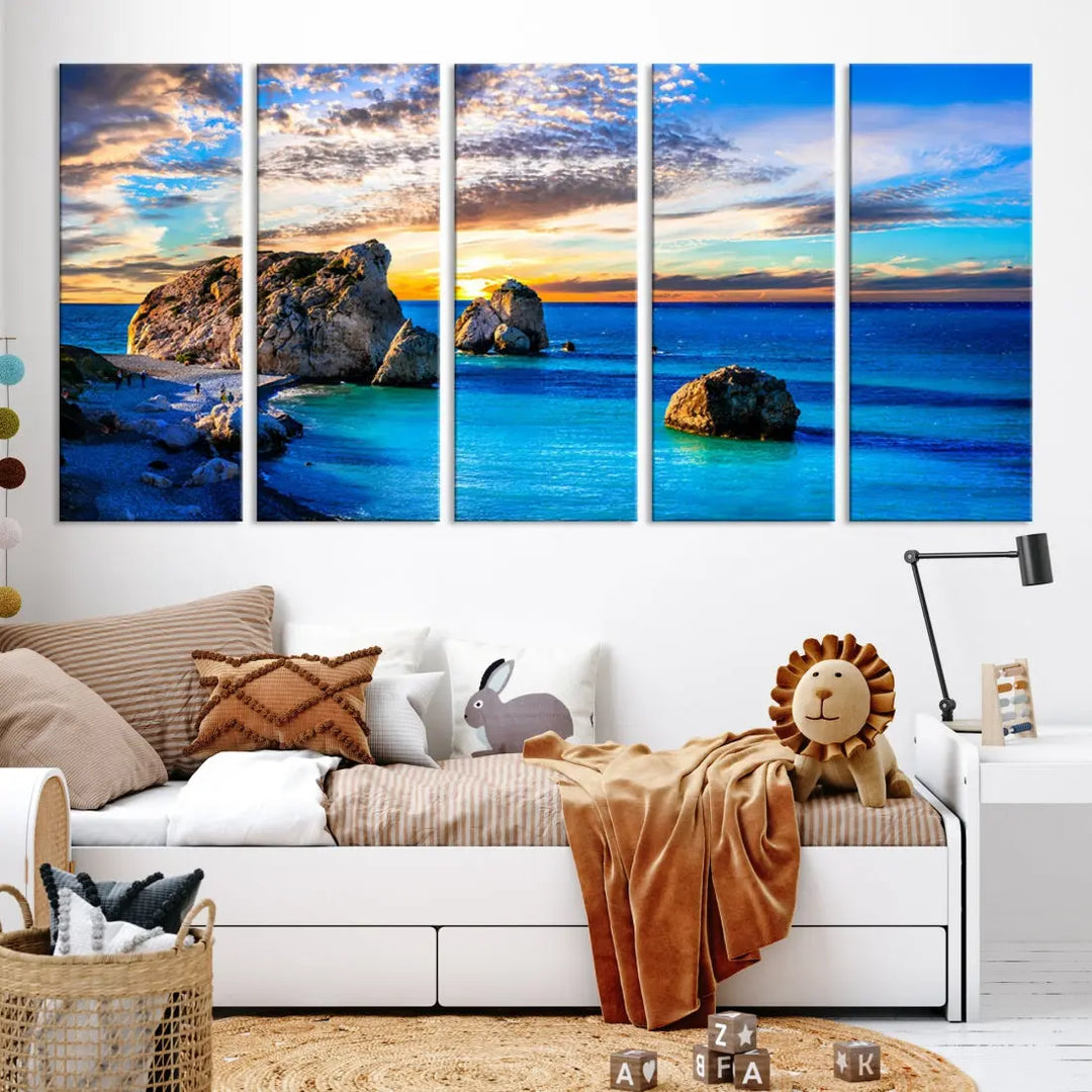 Rocks in Ocean Beach Picture Canvas Wall Art Print Coastal Art