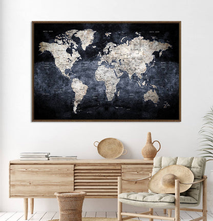 82598-MGV-CV-36X24-Rustic Black and Bronz World Map Canvas – Vintage-Inspired Triptych – Large Wall Art for Living Room