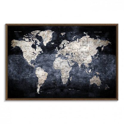 82598-MGV-FC-36X24_Walnut-Rustic Black and Bronz World Map Canvas – Vintage-Inspired Triptych – Large Wall Art for Living Room