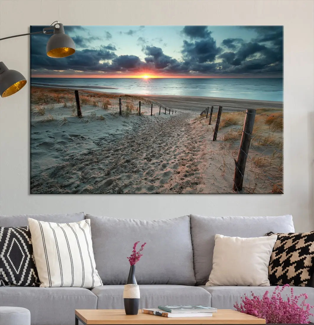 Sandy Beach Path and Sunset Wall Art Canvas Print Large Modern Wall Decor