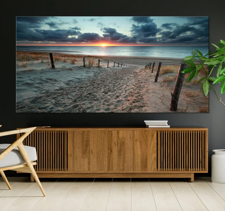 Sandy Beach Path and Sunset Wall Art Canvas Print Large Modern Wall Decor