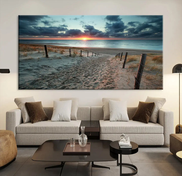 Sandy Beach Path and Sunset Wall Art Canvas Print Large Modern Wall Decor