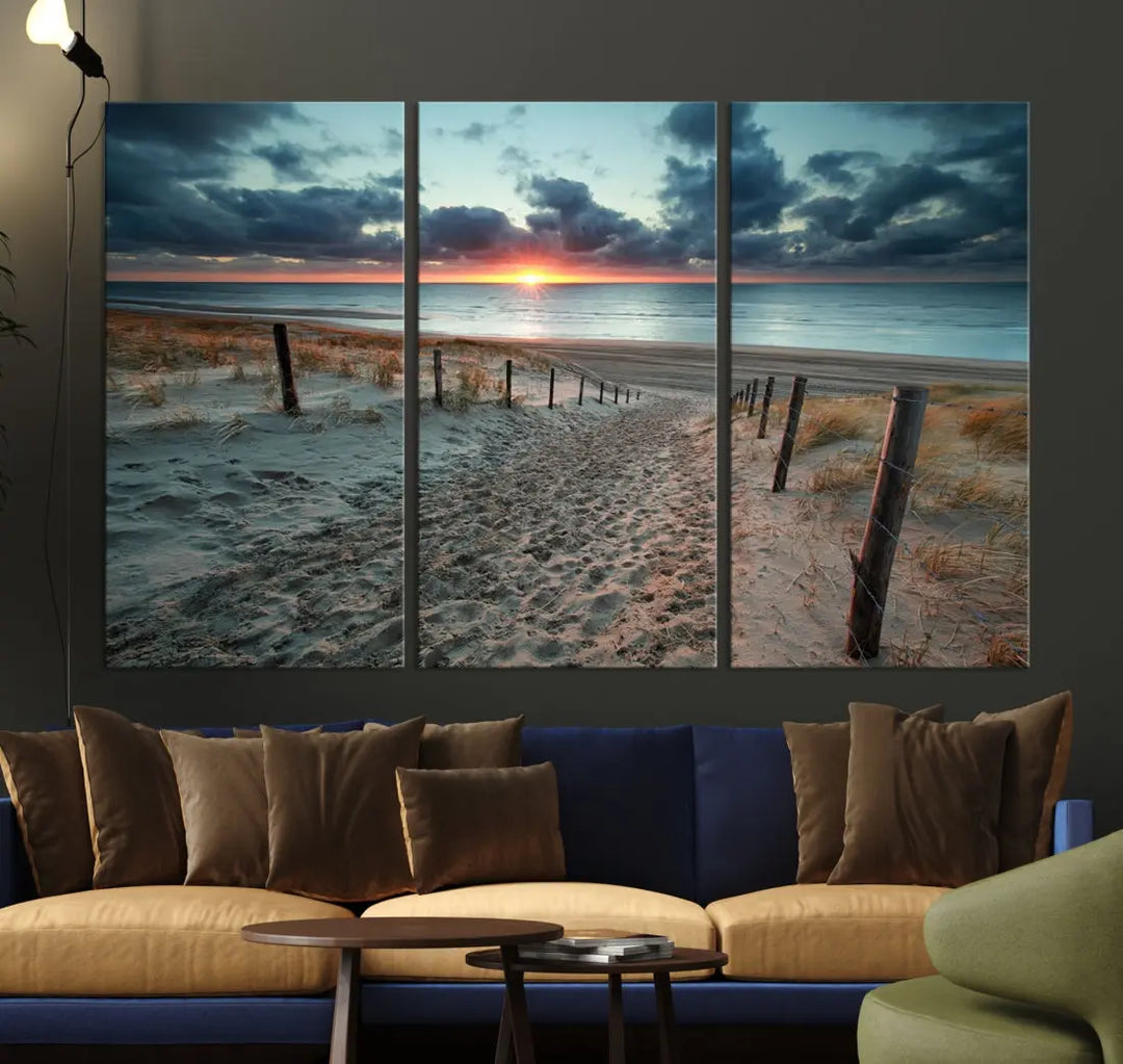 Sandy Beach Path and Sunset Wall Art Canvas Print Large Modern Wall Decor