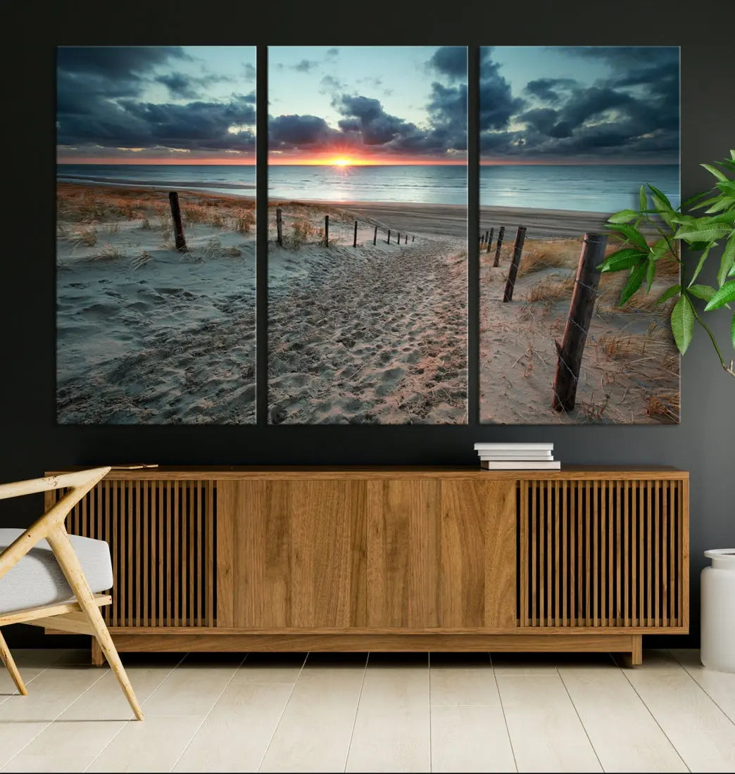 Sandy Beach Path and Sunset Wall Art Canvas Print Large Modern Wall Decor